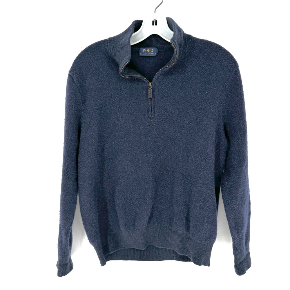 Ralph Lauren 100% Marino wool Men's Dark navy Blue Zip-Up pullover sweater - Picture 2 of 7